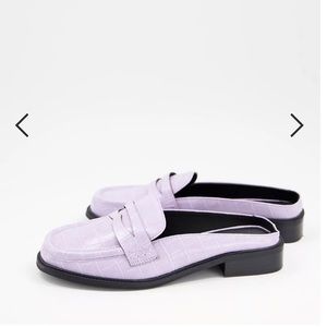 ASOS DESIGN Maximal 90s mule loafers in lilac croc
